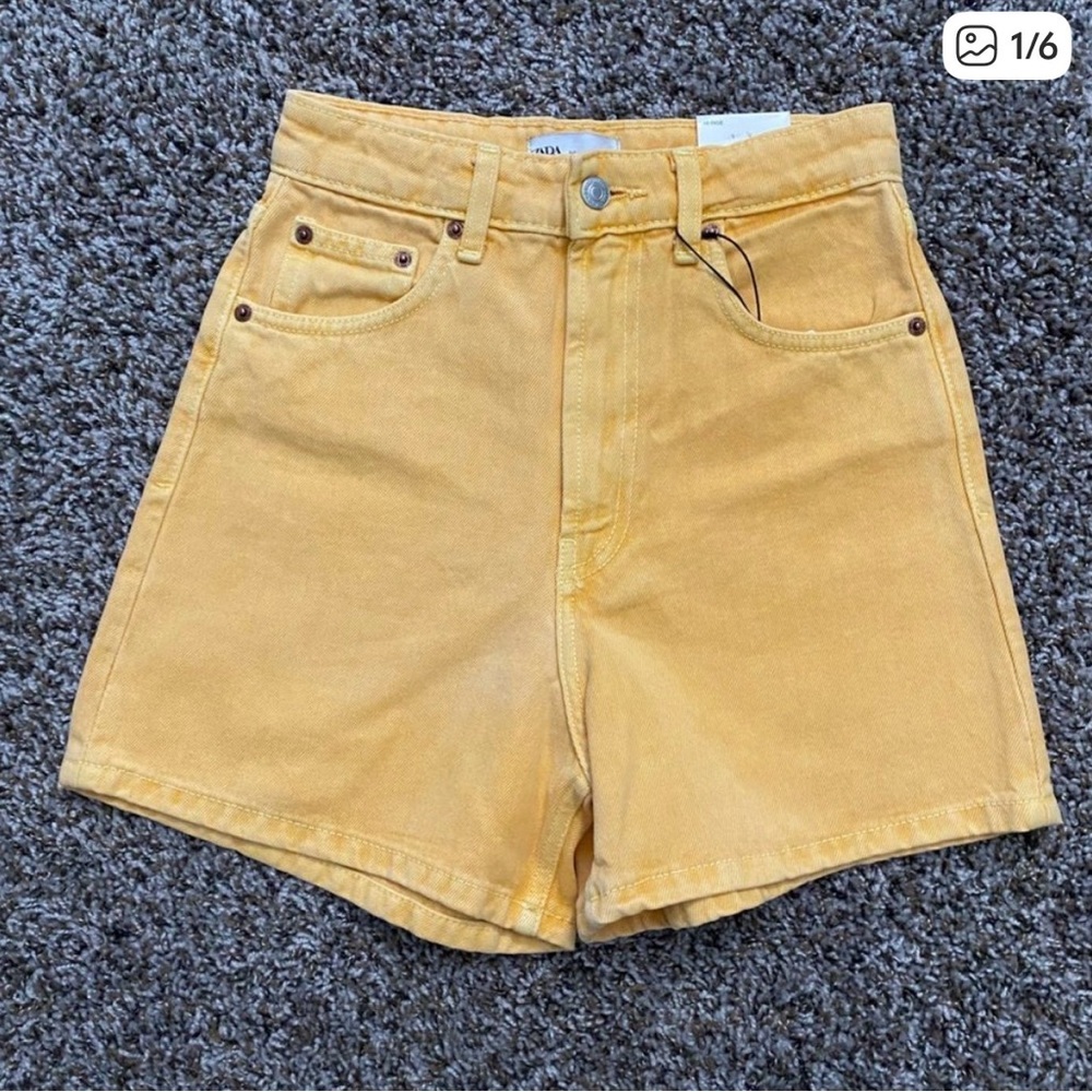 Zara High Rise 100% Cotton Denim Mom Shorts Size 2 Orange NWT